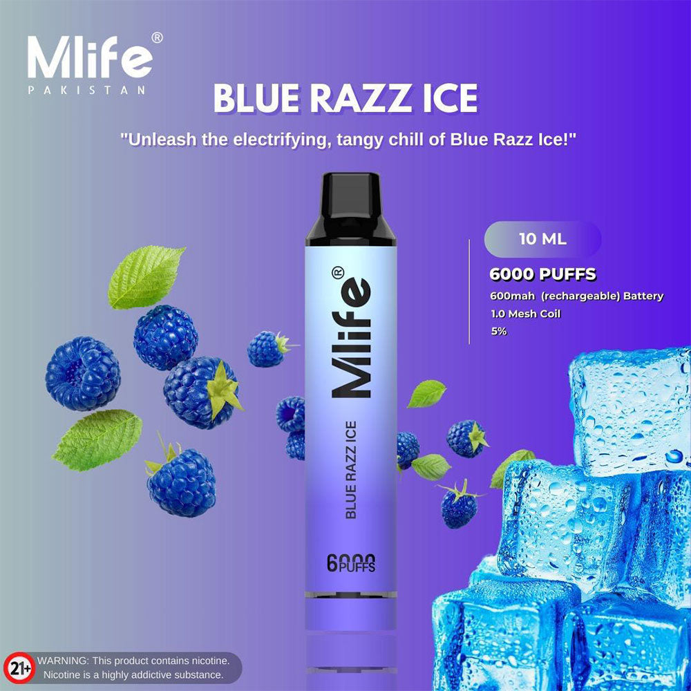 M-Life Disposable 6000 Puffs - Blue Razz Ice 50mg